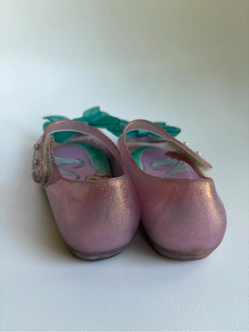Mini Melissa size 9 Jelly Mary Jane Glitter Bow Shoes with The Little Mermaid